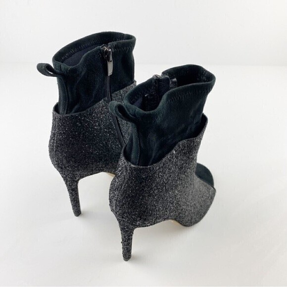 Via Spiga Tarni Black Glitter High Heel Peep Toe Booties Size 7.5 - Picture 11 of 13